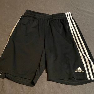 Black and white stripe adidas basketball shorts